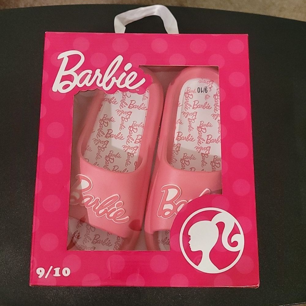 BRAND NEW BARBIE MATTEL BRIGHT PINK   LOGO WOMENS  FLIP FLOP SLIDE SANDAL - Picture 2 of 12